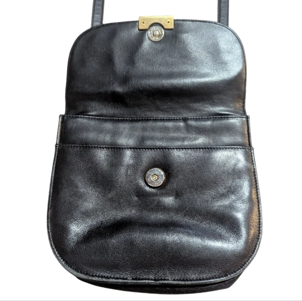 Vintage Mini Black Leather Crossbody Purse Gold Hardware Retro Old Money Minimal